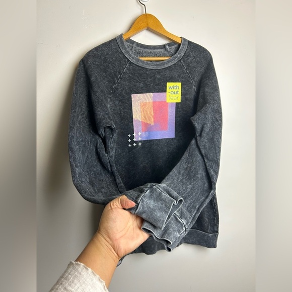 Recreate Sweater Mens L Pullover Fleece Charcoal Black Distressed Street hip-hop - Picture 3 of 13